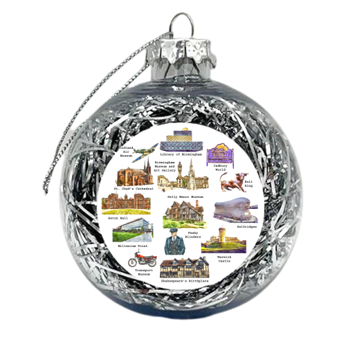 Birmingham Landmarks on White - xmas bauble by AP