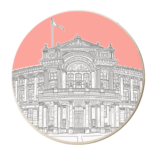 Birmingham Museum & Art Gallery (coral pink version) - personalised beer coaster by Adam Regester