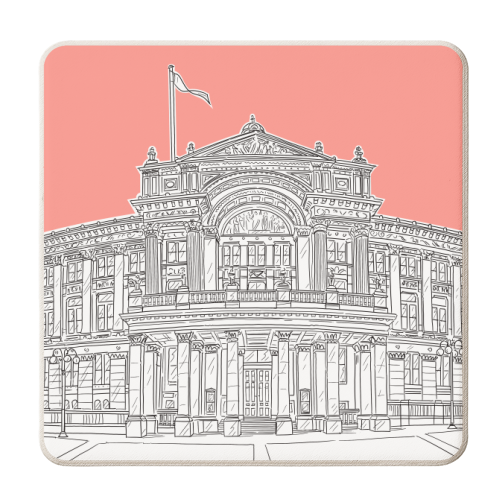 Birmingham Museum & Art Gallery (coral pink version) - personalised beer coaster by Adam Regester