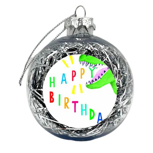 Birthday Dinosaur - xmas bauble by Dominic Early