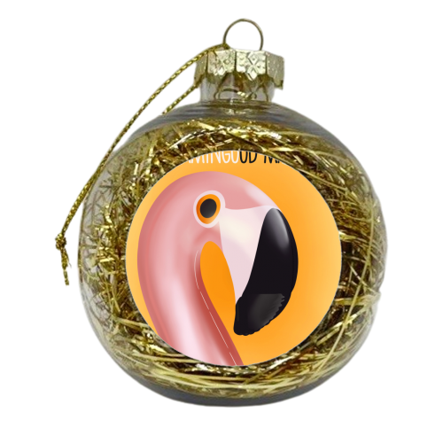 Birthday Flamingo Good Mate card - xmas bauble by Lisa Wardle