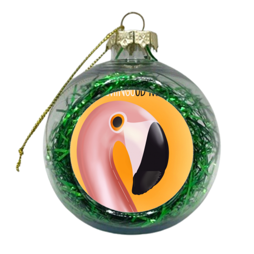 Birthday Flamingo Good Mate card - xmas bauble by Lisa Wardle