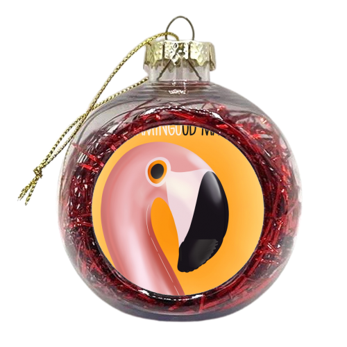 Birthday Flamingo Good Mate card - xmas bauble by Lisa Wardle