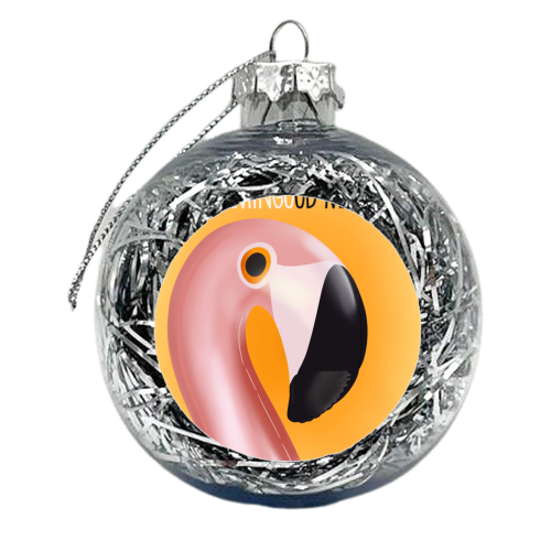 Birthday Flamingo Good Mate card - xmas bauble by Lisa Wardle