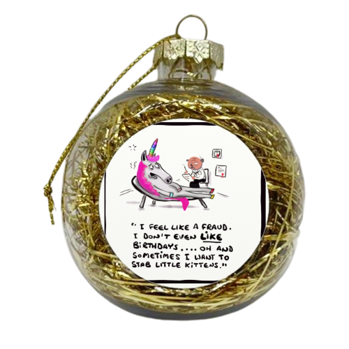 Birthday Unicorn - xmas bauble by David Black