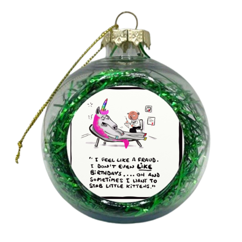 Birthday Unicorn - xmas bauble by David Black