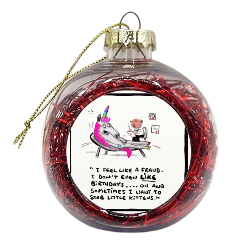 Birthday Unicorn - xmas bauble by David Black