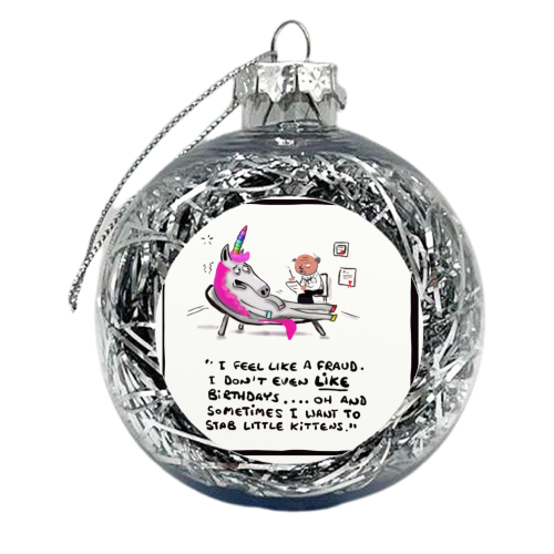 Birthday Unicorn - xmas bauble by David Black