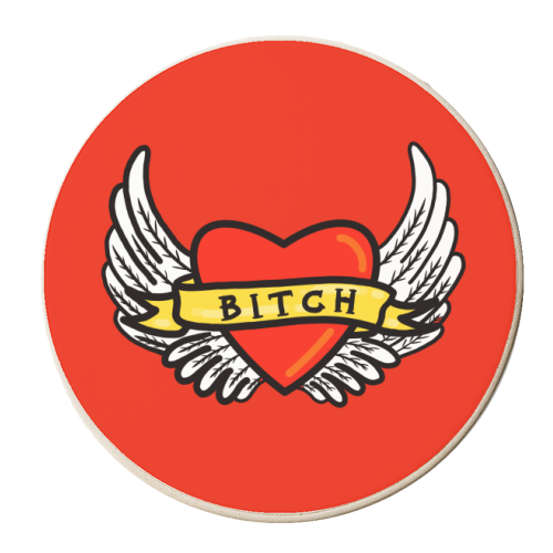 Bitch Tattoo Illustration - personalised beer coaster by Adam Regester