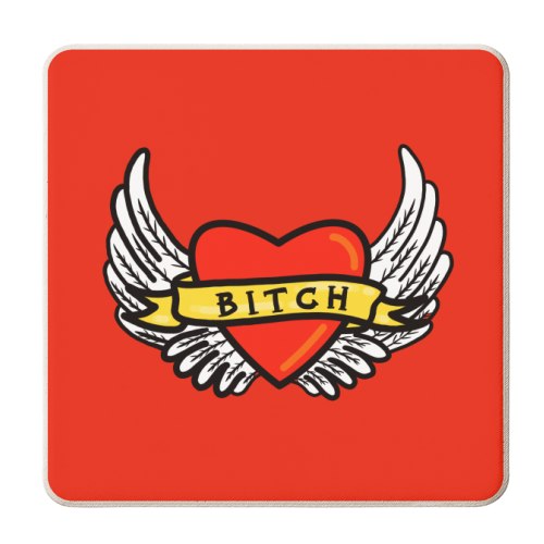 Bitch Tattoo Illustration - personalised beer coaster by Adam Regester