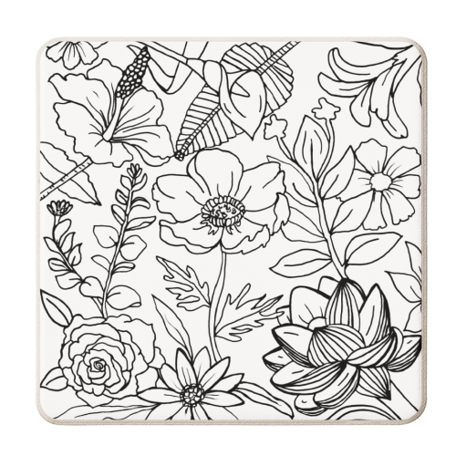 Black and White Floral Design - personalised beer coaster by FunkyAdi.com