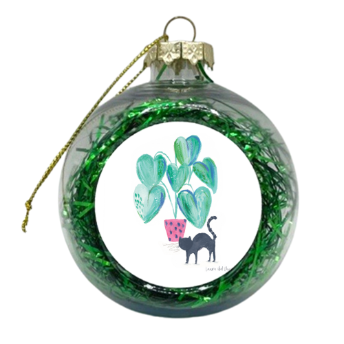 Black cat and house plant painting - xmas bauble by lauradidthis
