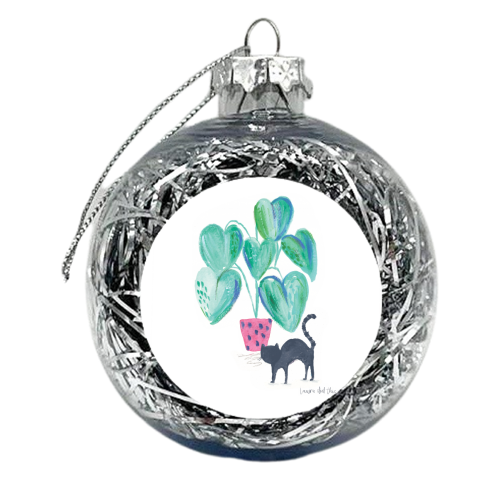 Black cat and house plant painting - xmas bauble by lauradidthis