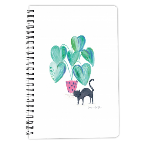 Black cat and house plant painting - personalised A4, A5, A6 notebook by lauradidthis