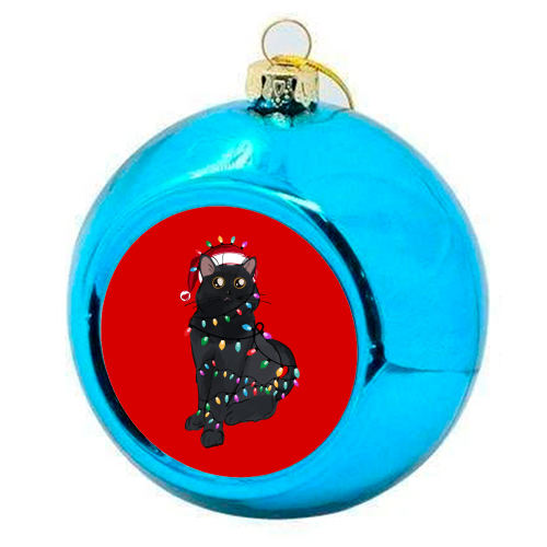 Black Cat Christmas Lights - colourful christmas bauble by EZbie