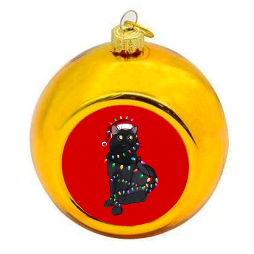 Black Cat Christmas Lights - colourful christmas bauble by EZbie
