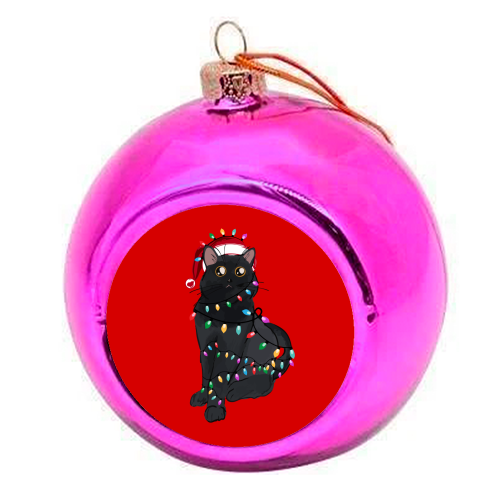 Black Cat Christmas Lights - colourful christmas bauble by EZbie