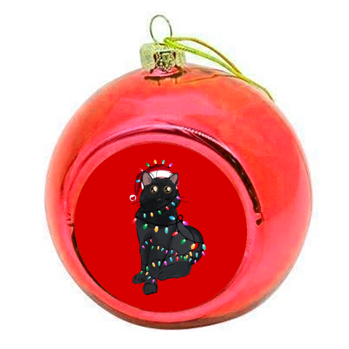 Black Cat Christmas Lights - colourful christmas bauble by EZbie