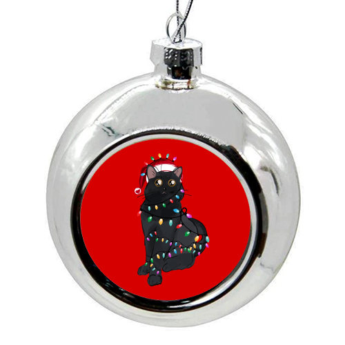 Black Cat Christmas Lights - colourful christmas bauble by EZbie
