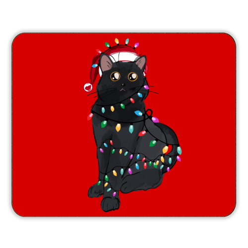 Black Cat Christmas Lights - designer placemat by EZbie