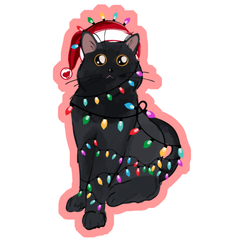 Black Cat Christmas Lights - Die Cut Sticker by EZbie