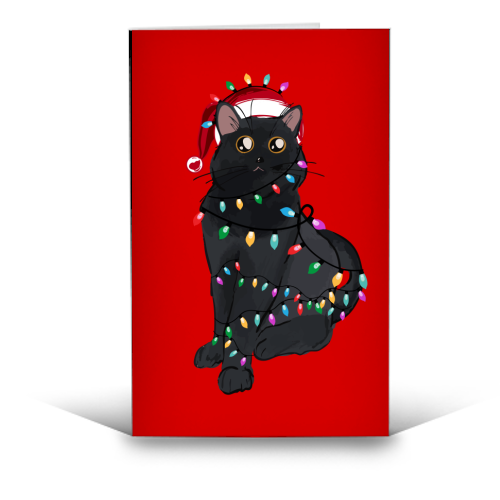 Black Cat Christmas Lights - funny greeting card by EZbie