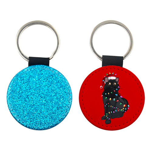 Black Cat Christmas Lights - keyring by EZbie