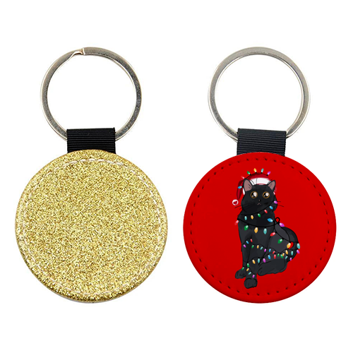 Black Cat Christmas Lights - keyring by EZbie