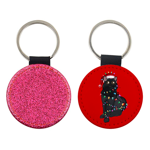 Black Cat Christmas Lights - keyring by EZbie