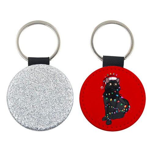 Black Cat Christmas Lights - keyring by EZbie