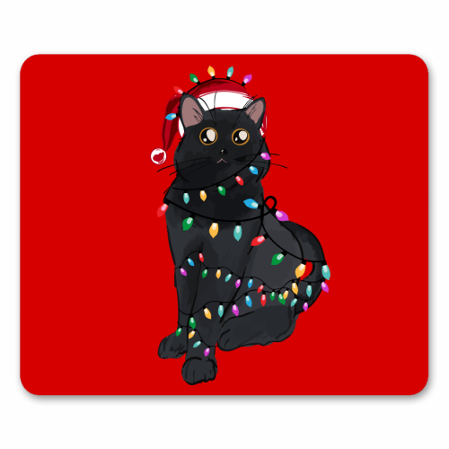 Black Cat Christmas Lights - mouse mat by EZbie