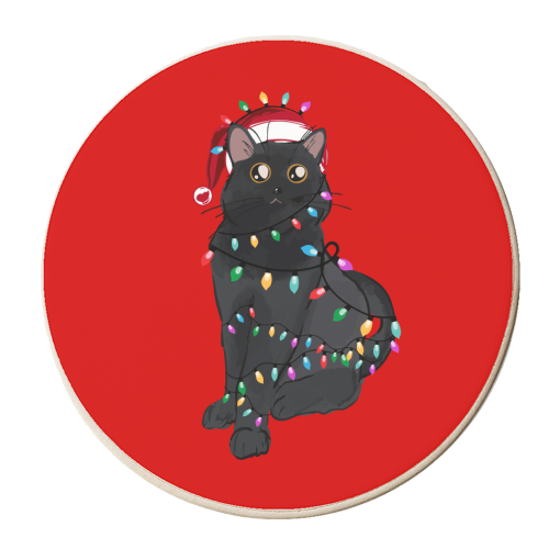Black Cat Christmas Lights - personalised beer coaster by EZbie