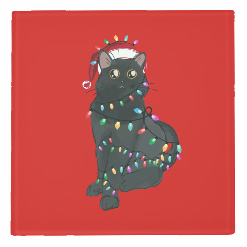 Black Cat Christmas Lights - personalised beer coaster by EZbie