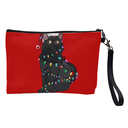 Black Cat Christmas Lights - pretty makeup bag by EZbie