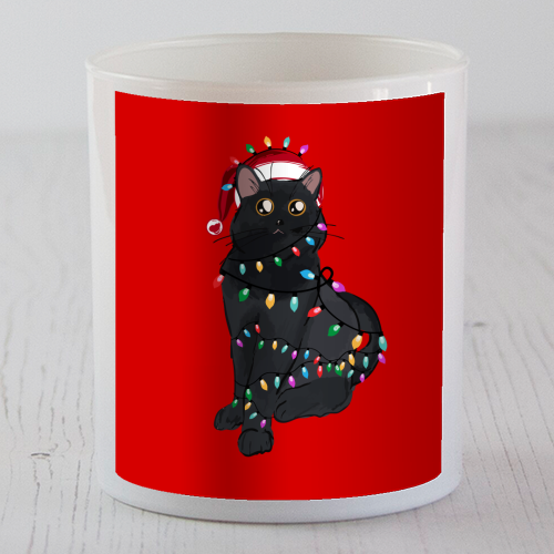 Black Cat Christmas Lights - scented candle by EZbie