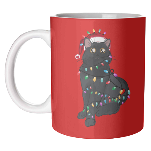 Black Cat Christmas Lights - unique mug by EZbie