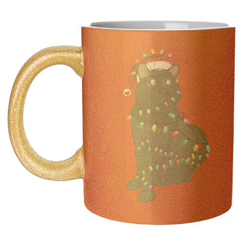 Black Cat Christmas Lights - unique mug by EZbie