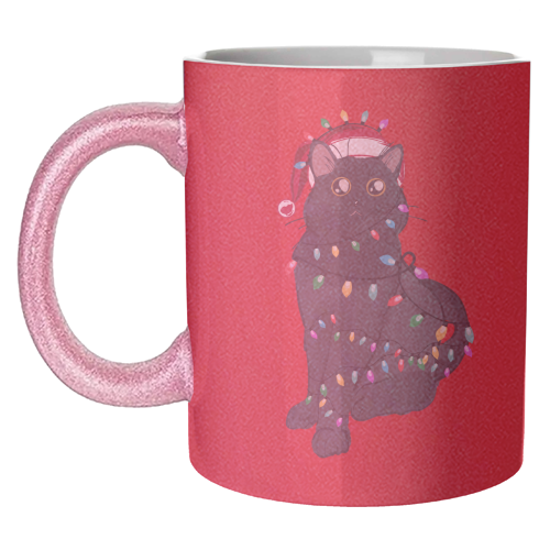 Black Cat Christmas Lights - unique mug by EZbie