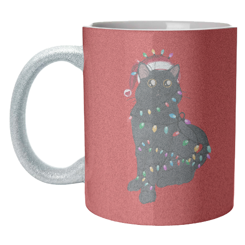Black Cat Christmas Lights - unique mug by EZbie