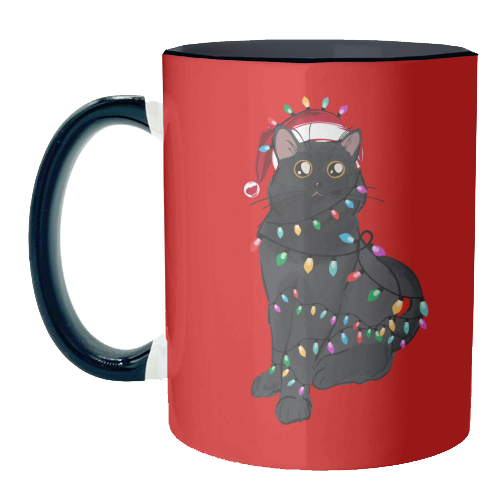 Black Cat Christmas Lights - unique mug by EZbie
