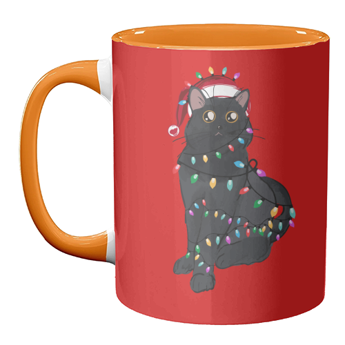 Black Cat Christmas Lights - unique mug by EZbie