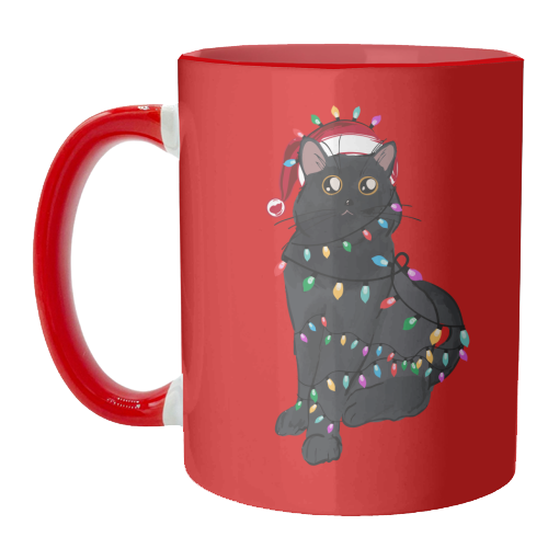 Black Cat Christmas Lights - unique mug by EZbie