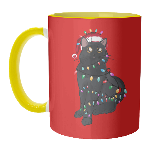 Black Cat Christmas Lights - unique mug by EZbie