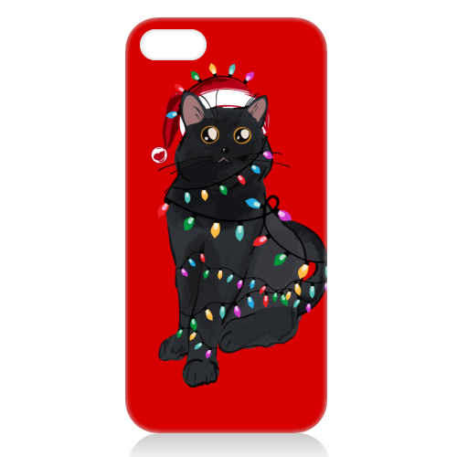 Black Cat Christmas Lights - unique phone case by EZbie