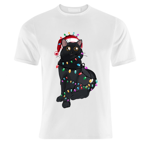 Black Cat Christmas Lights - unique t shirt by EZbie