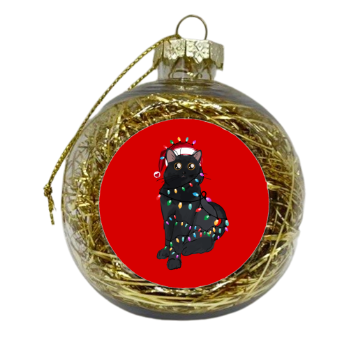 Black Cat Christmas Lights - xmas bauble by EZbie