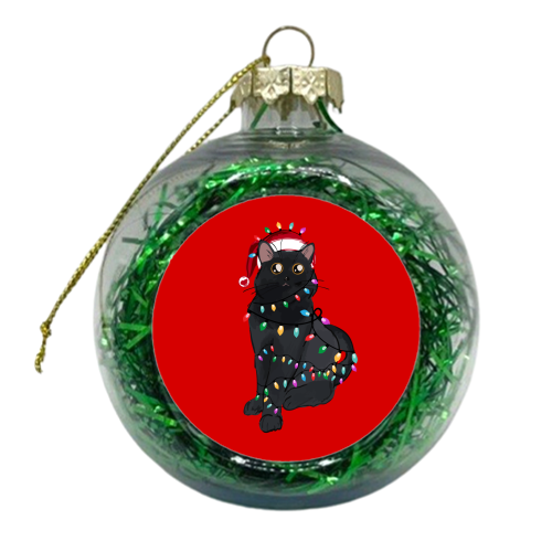 Black Cat Christmas Lights - xmas bauble by EZbie
