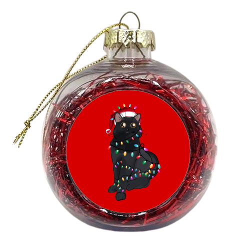 Black Cat Christmas Lights - xmas bauble by EZbie