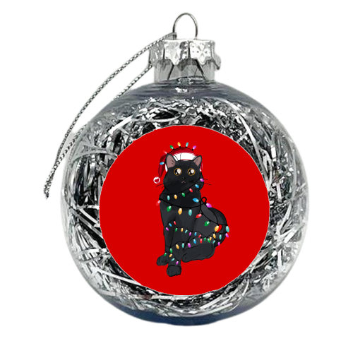 Black Cat Christmas Lights - xmas bauble by EZbie