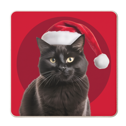 Black cat - Christmas - personalised beer coaster by Larissa Grace